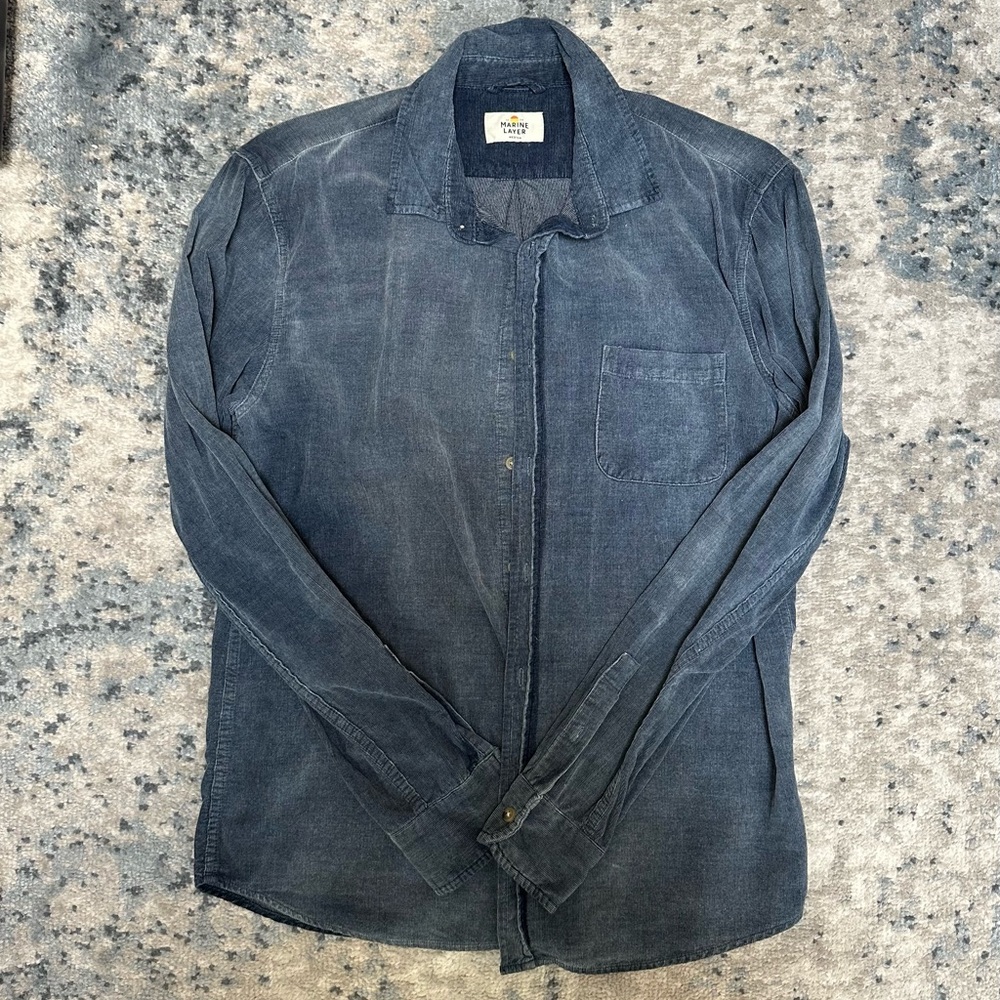 Men's Blue Corduroy Button-down Shirt